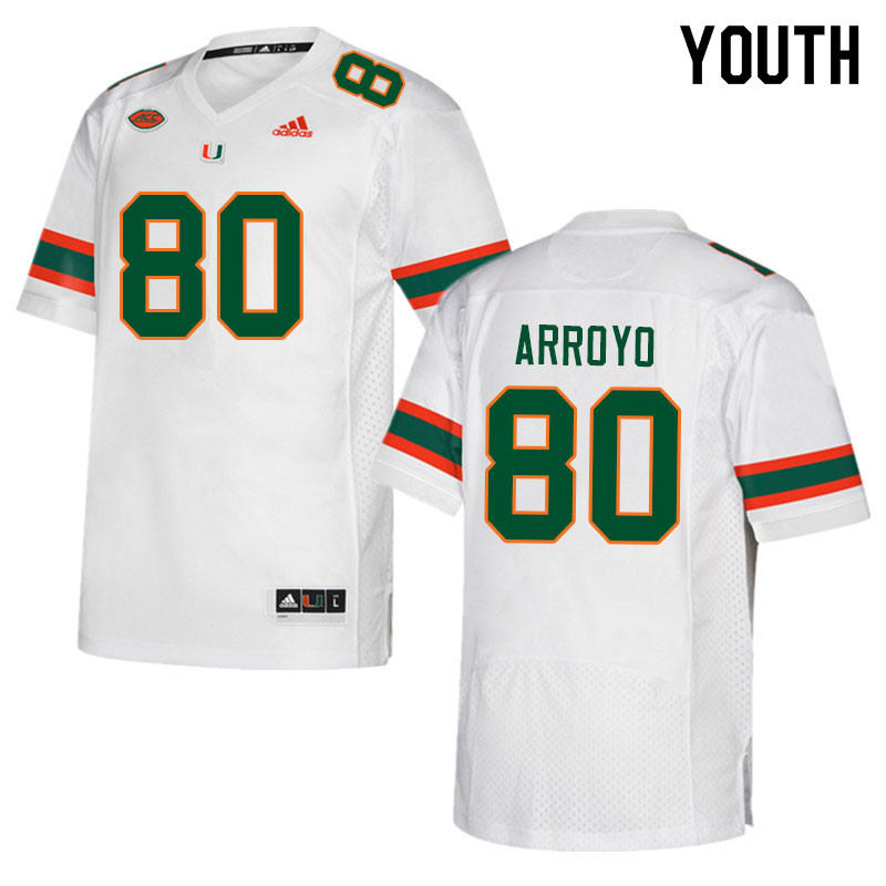 Youth #80 Elijah Arroyo Miami Hurricanes College Football Jerseys Sale-White